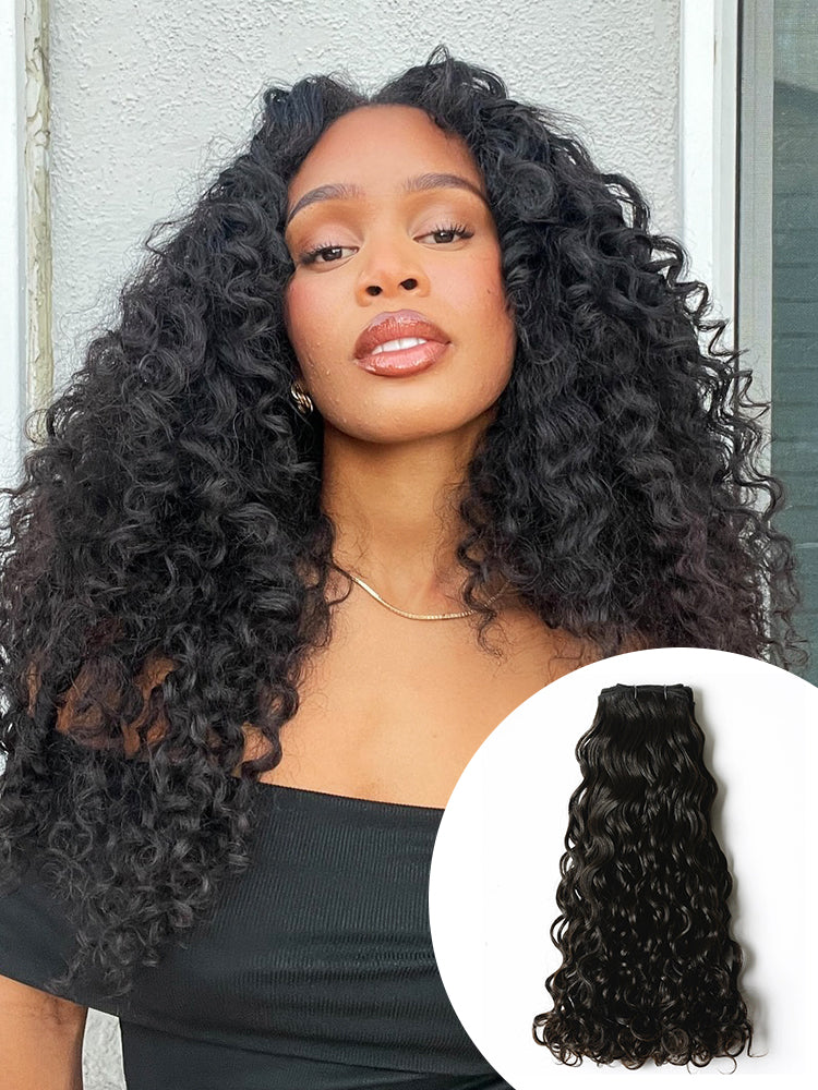 CurlyMe 10A Grade Bundles Human Hair Quick Weave With a Frontal Natural Black - Image 11
