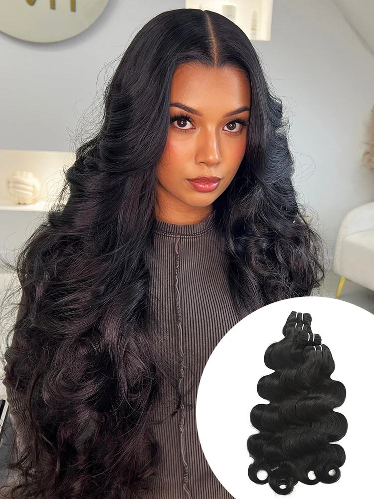 CurlyMe 10A Grade Bundles Human Hair Quick Weave With a Frontal Natural Black - Image 3