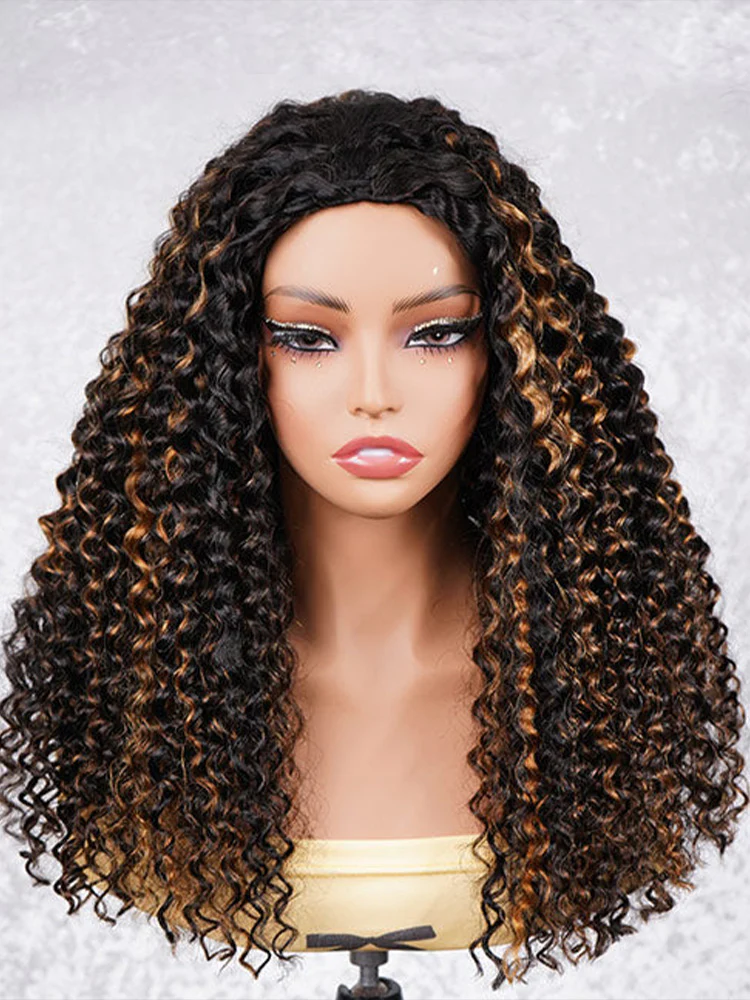 CurlyMe 3 IN 1 Water Wave Glueless Black Wig With Golden Brown Highlight Wear Go Half Wig - Image 3