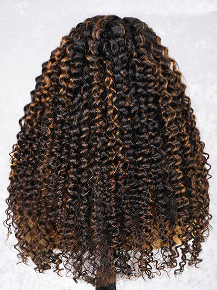 CurlyMe 3 IN 1 Water Wave Glueless Black Wig With Golden Brown Highlight Wear Go Half Wig - Image 5