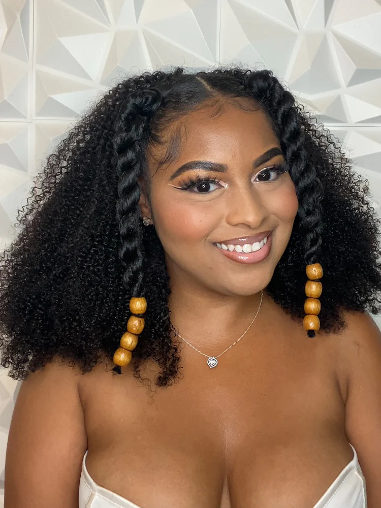 CurlyMe 3 In 1 Half Wig Afro Kinky Curly Glueless Install Half Wig With Draw-string Beginner Friendly - Image 4