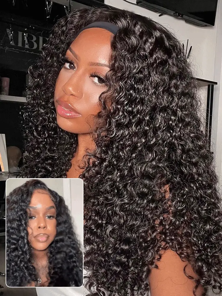 CurlyMe 3 In 1 Half Wig Burmese Curly Glueless Install Half Wig With Adjustable String Beginner Friendly - Image 5