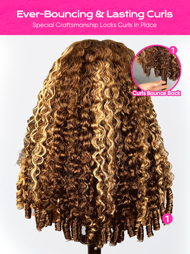 CurlyMe 3 In 1 Half Wig Highlights Ombre Burmese Curly Glueless Install Half Wig With Adjustable String - Image 4