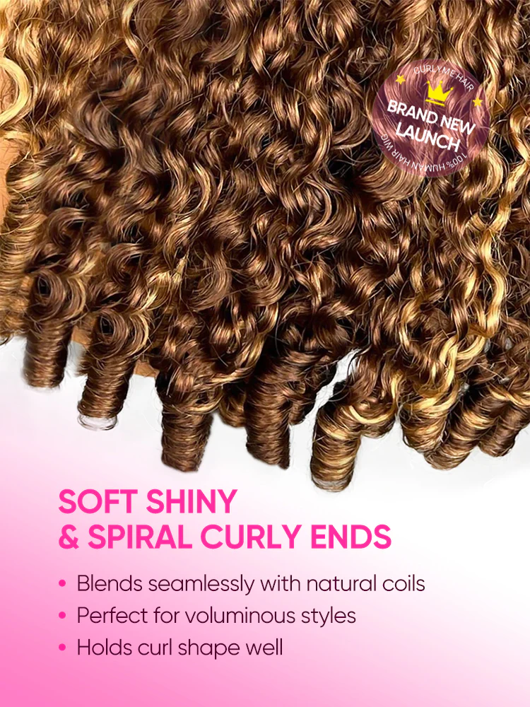 CurlyMe 3 In 1 Half Wig Highlights Ombre Burmese Curly Glueless Install Half Wig With Adjustable String - Image 5