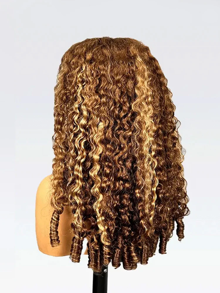 CurlyMe 3 In 1 Half Wig Highlights Ombre Burmese Curly Glueless Install Half Wig With Adjustable String - Image 6