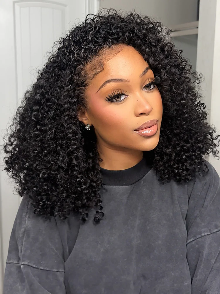CurlyMe 3 In 1 Half Wig Kinky Curly Glueless Install Half Wig With Draw-string Beginner Friendly - Image 4