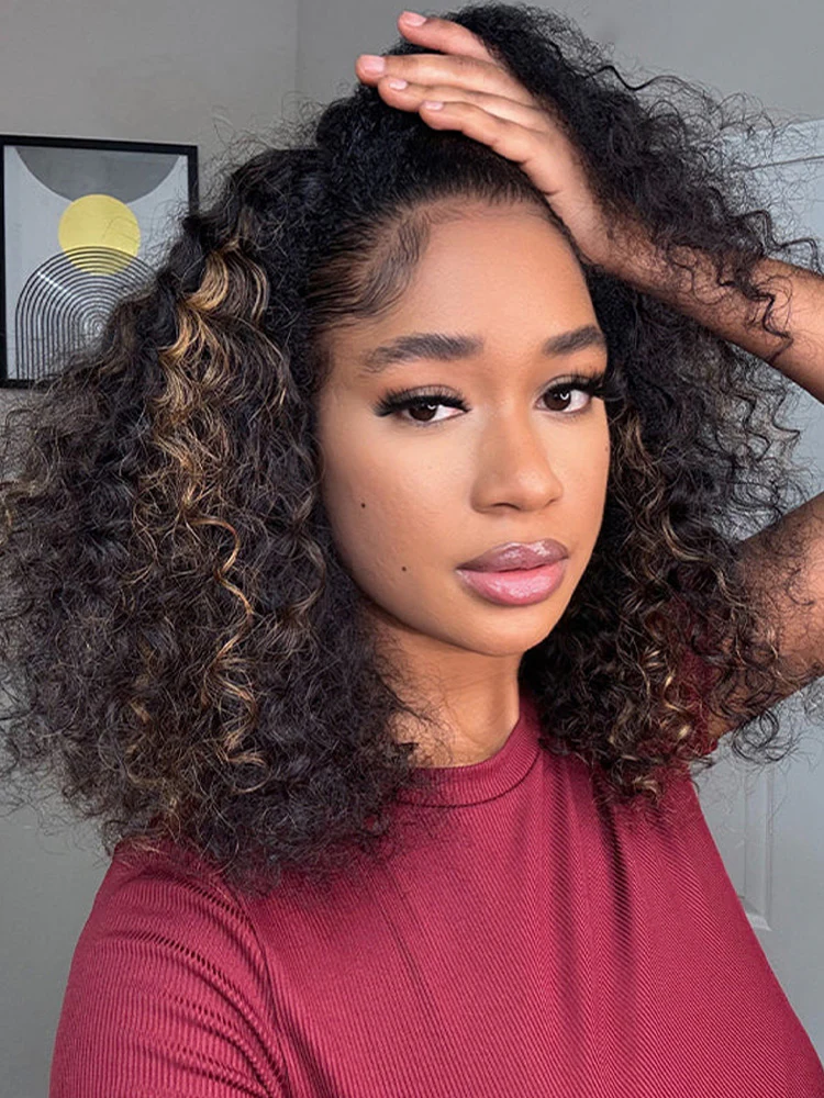 CurlyMe 3 IN 1 Highlight Ombre Brown Water Wave Half Wig-Glueless & Beginner Friendly - Image 5