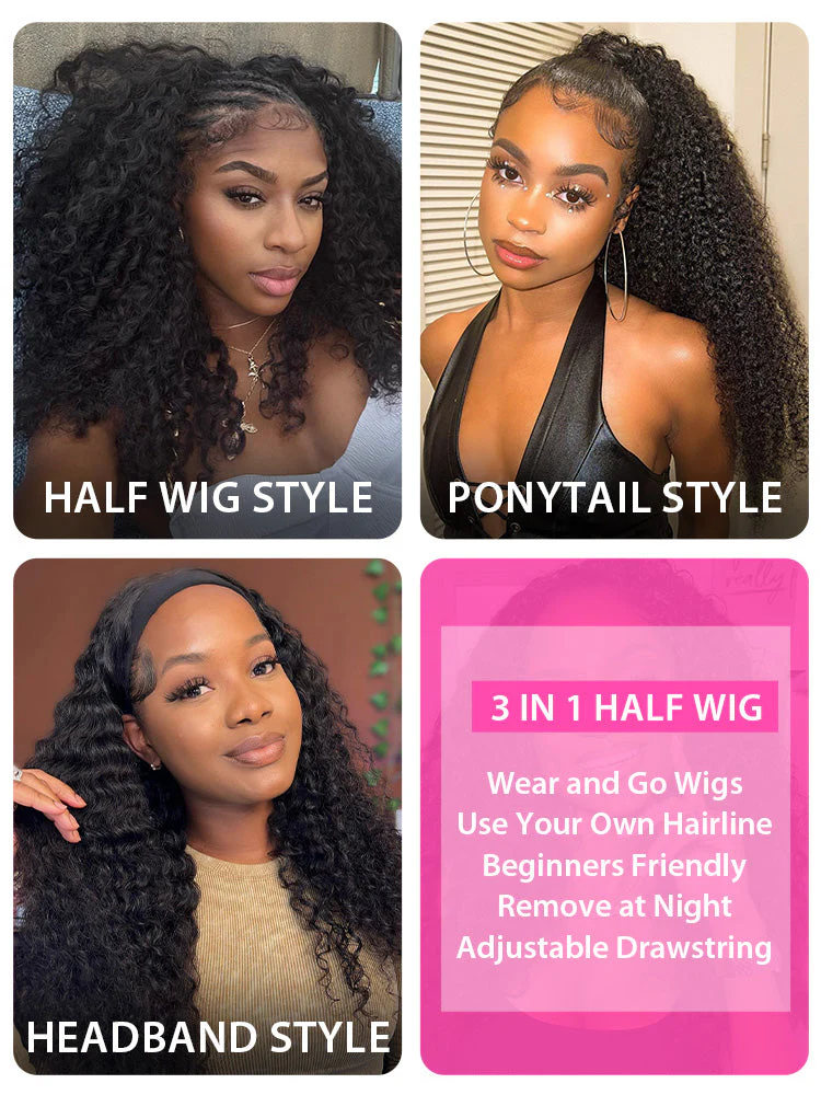 CurlyMe 3 IN 1 Highlight Ombre Brown Water Wave Half Wig-Glueless & Beginner Friendly - Image 9