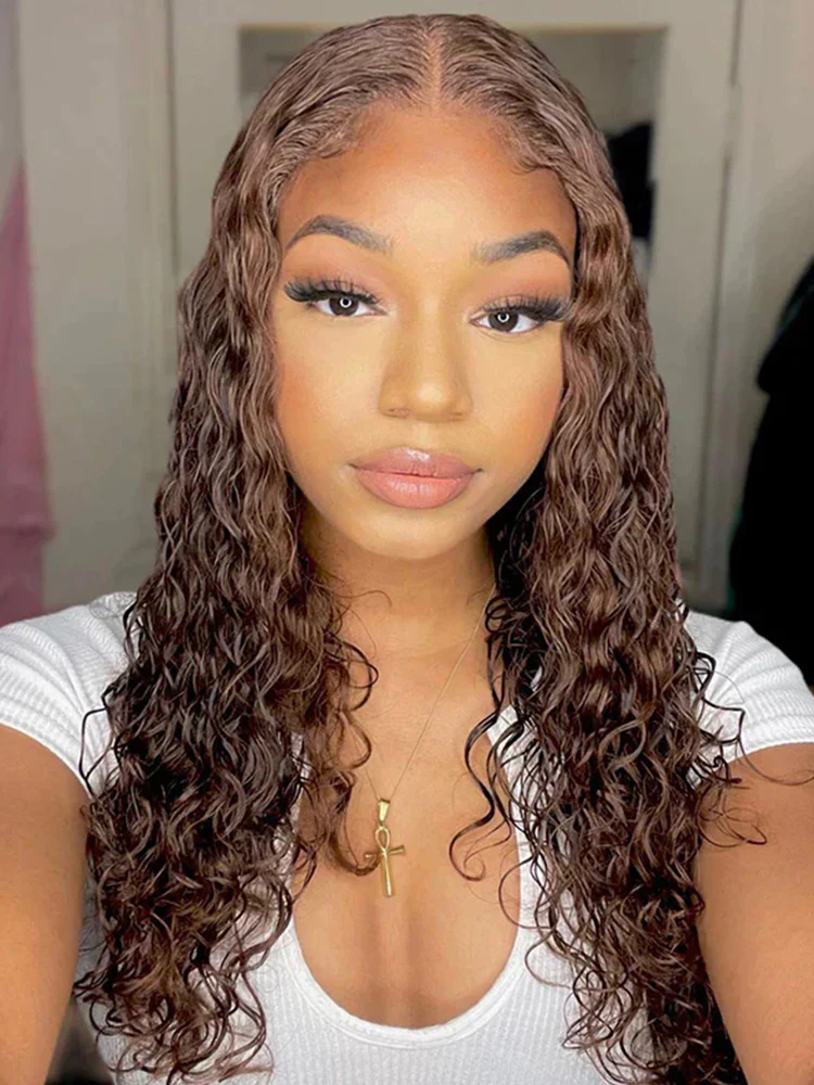 CurlyMe Mocha Mousse Color Pre Cut Glueless Lace Water Wave Wear Go Wig - Image 5