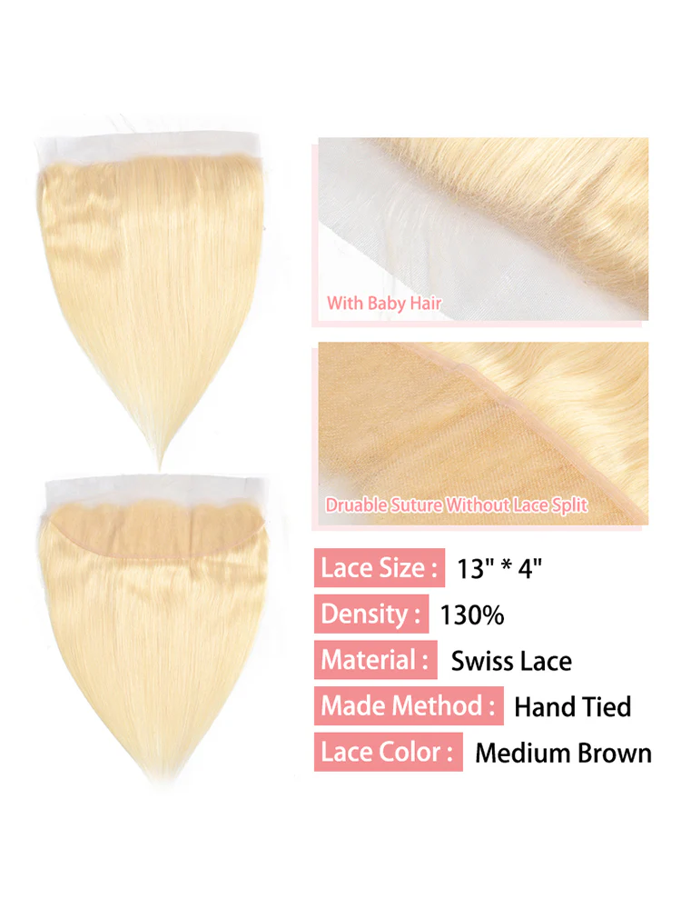 CurlyMe 613 Blonde Straight Hair 3 Bundles With 13x4 Lace Frontal - Image 5