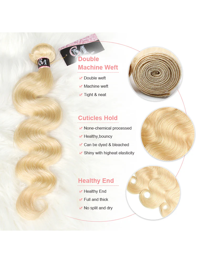 CurlyMe 613 Blonde Body Wave Human Hair 3 Bundles With 13x4 Frontal - Image 3