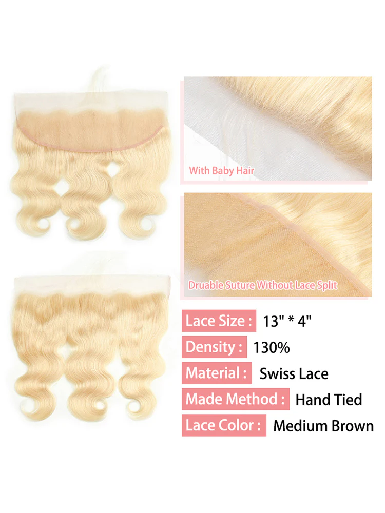 CurlyMe 613 Blonde Body Wave Human Hair 3 Bundles With 13x4 Frontal - Image 4