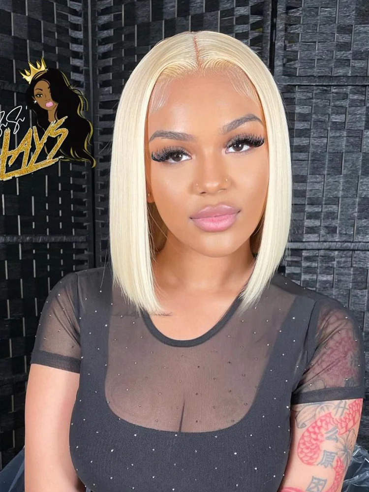 CurlyMe Short 613 Blonde Straight Hair 13x4 Lace Front Bob Wigs Human Hair - Image 3