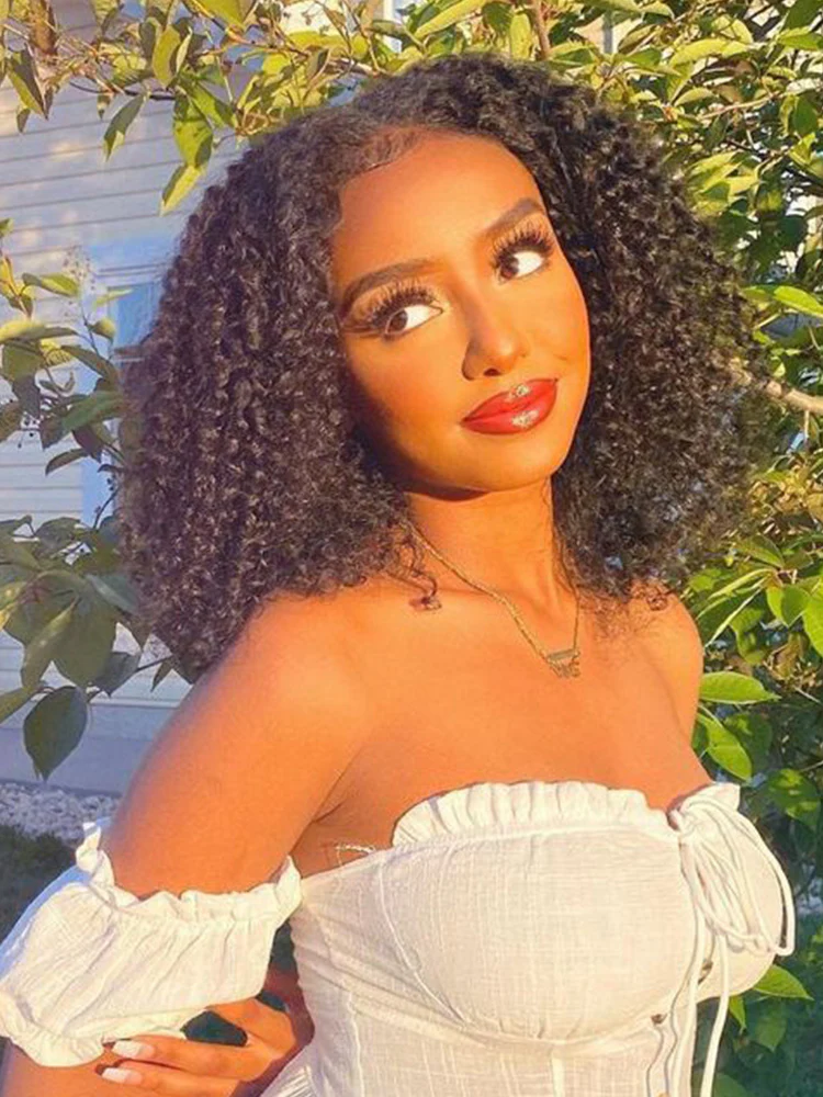 CurlyMe Trendy Kinky Curly Hair 13x4 Lace Front Bob Wigs Short Cute Curls - Image 4