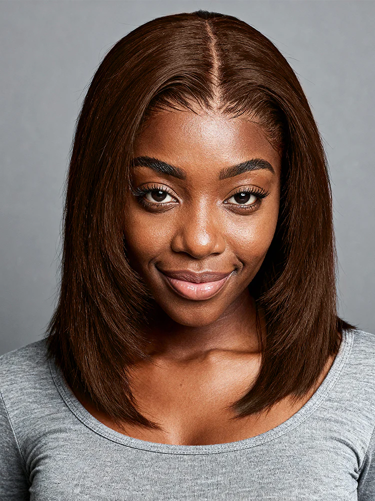 CurlyMe Mocha Mousse Color Yaki Straight  9x6 Tpart Wear Go Layered Cut Bob Glueless Wig Flexible Fit Draw-string - Image 3