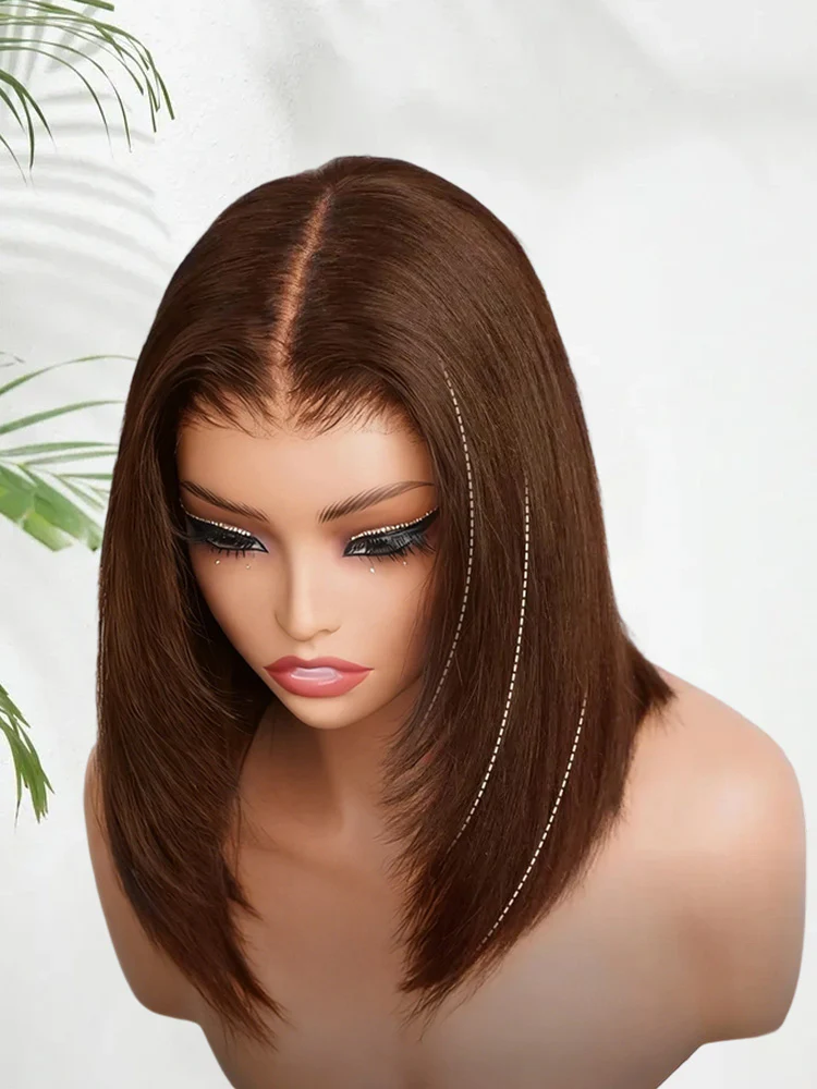 CurlyMe Mocha Mousse Color Yaki Straight  9x6 Tpart Wear Go Layered Cut Bob Glueless Wig Flexible Fit Draw-string - Image 6