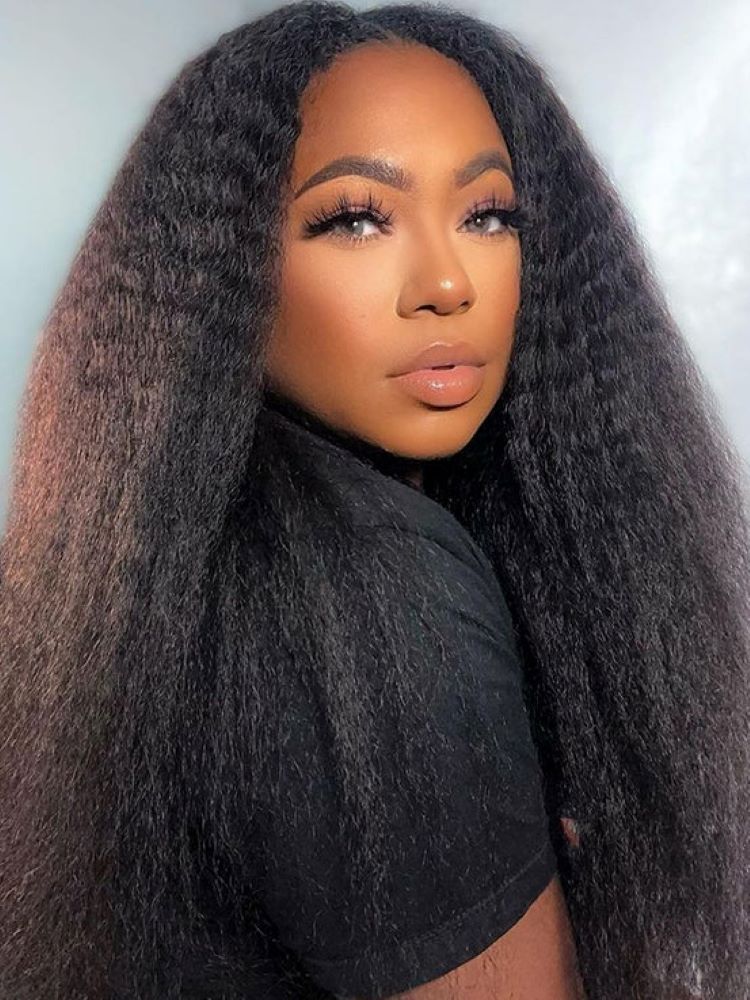 CurlyMe V Part Glueless No Leave Out Kinky Straight Human Hair Wig Pre-plucked Beginner Friendly - Image 12