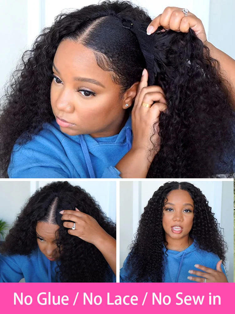 CurlyMe V Part Glueless No Leave Out Kinky Straight Human Hair Wig Pre-plucked Beginner Friendly - Image 13