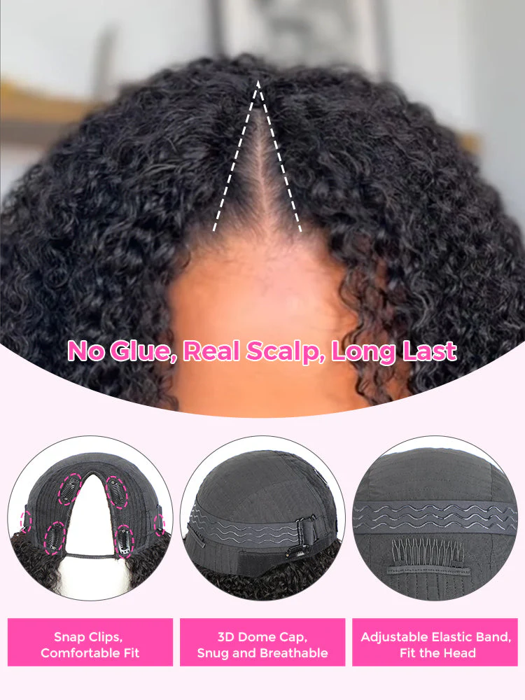 CurlyMe V Part Glueless No Leave Out Kinky Straight Human Hair Wig Pre-plucked Beginner Friendly - Image 8