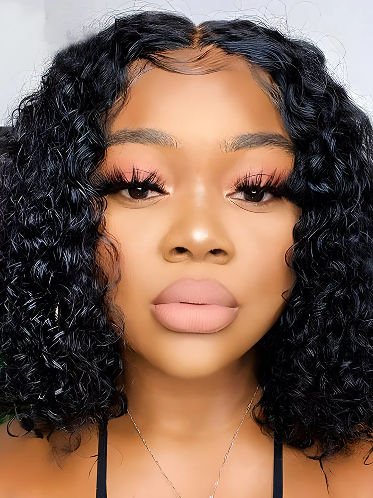 CurlyMe Short Cut Kinky Curly 4x4 Transparent Lace Closure Bob Wigs - Image 3