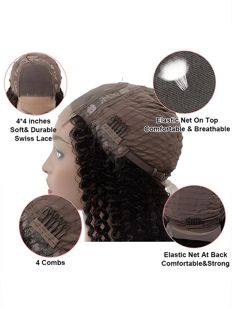 CurlyMe Short Cut Kinky Curly 4x4 Transparent Lace Closure Bob Wigs - Image 5