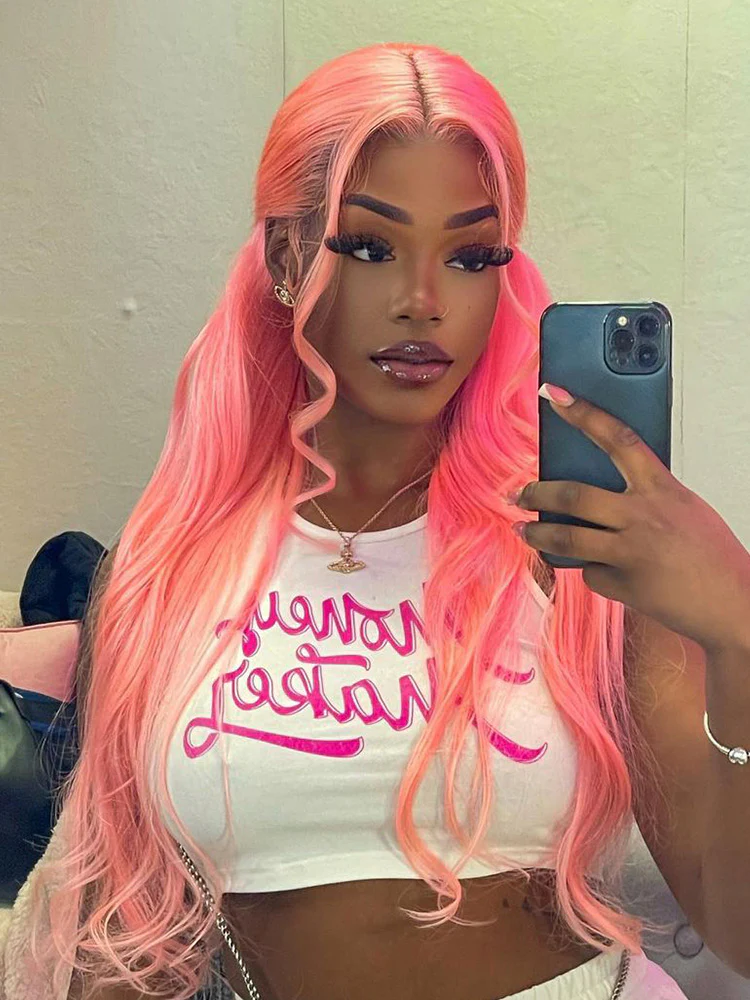 CurlyMe Highlights Honey Pink Color Straight Ombre Hair Transparent Lace Front Wigs Pre-plucked - Image 5