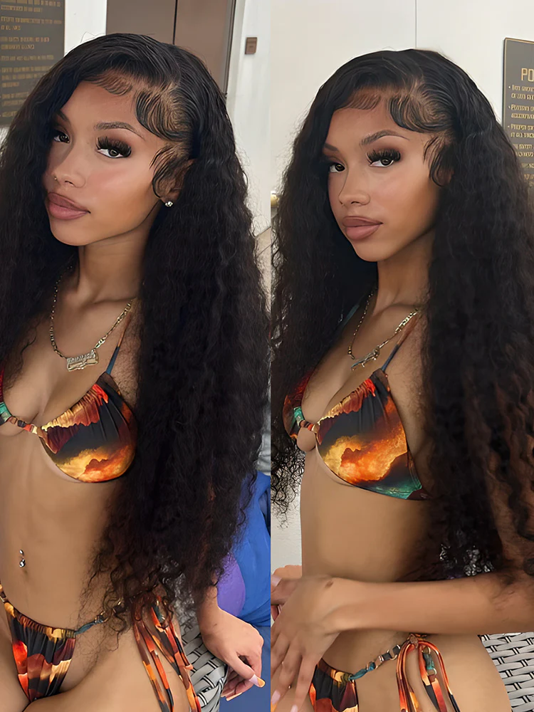 CurlyMe Deep Wave Hair  Pre-bleached 13x4 Swiss HD Lace Front Wigs Pre Plucked - Image 3