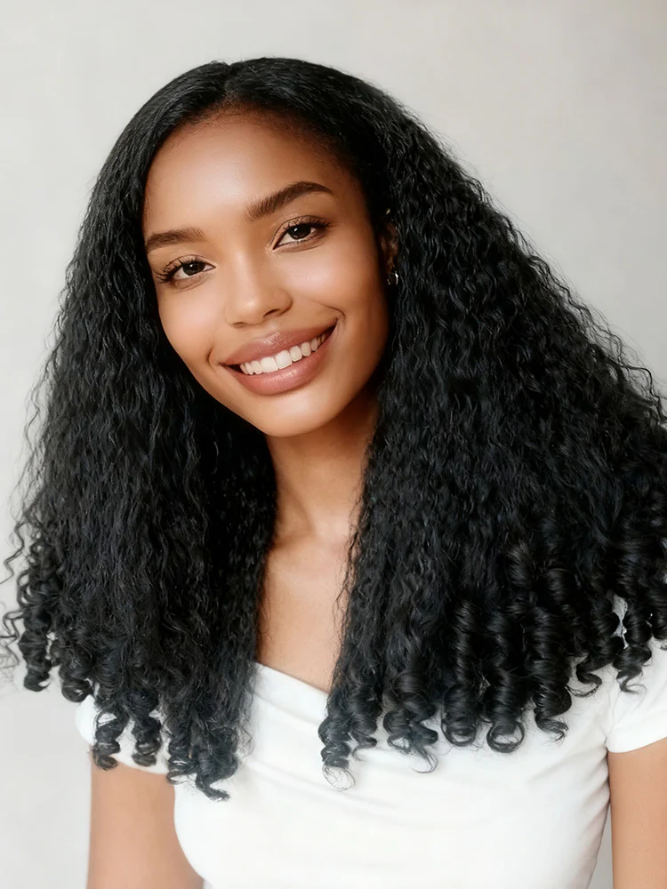CurlyMe 3 In 1 Half Wig Kinky Straight Glueless Install Half Wig With Spiral Curly Ends - Image 3