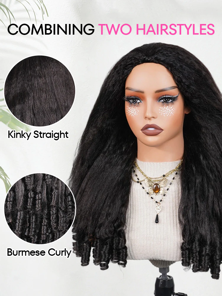 CurlyMe 3 In 1 Half Wig Kinky Straight Glueless Install Half Wig With Spiral Curly Ends - Image 4