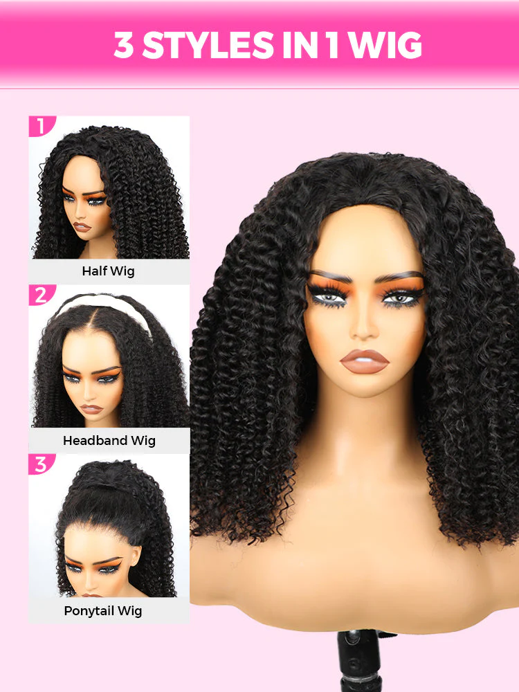 CurlyMe 3 In 1 Half Wig Afro Kinky Curly Glueless Install Half Wig With Draw-string Beginner Friendly - Image 8