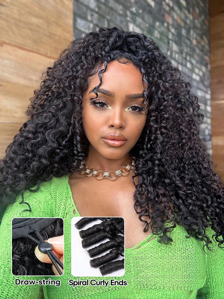 CurlyMe 3 In 1 Half Wig Burmese Curly Glueless Install Half Wig With Adjustable String Beginner Friendly - Image 5