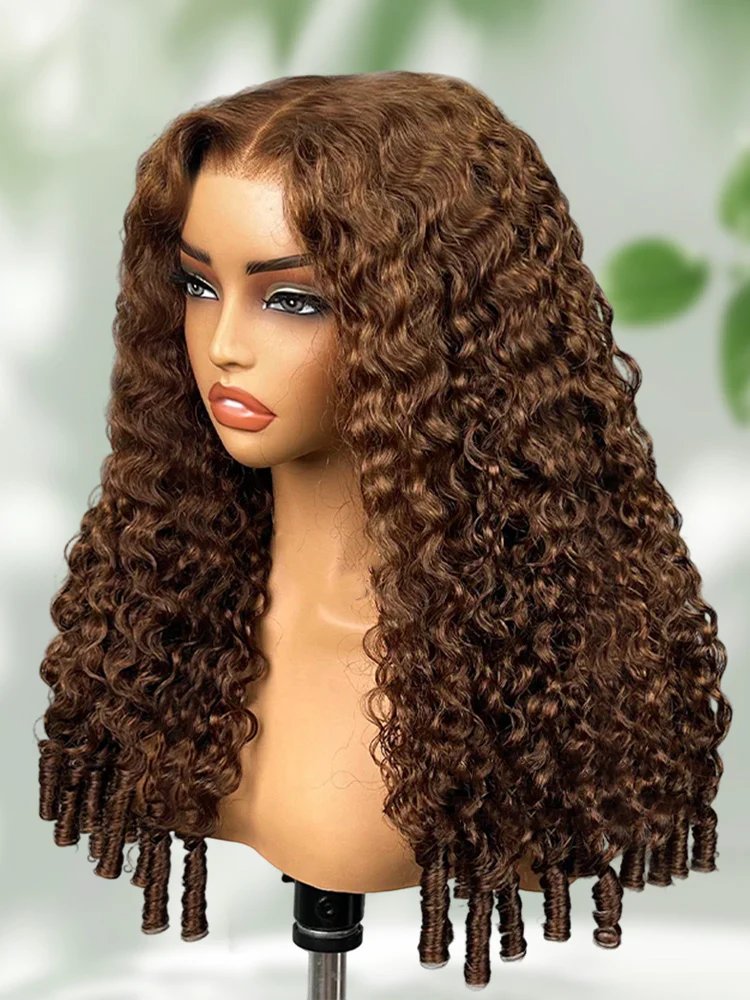 CurlyMe Mocha Mousse Color Burmese Curly Pre-Cut Lace Wear Go Glueless Wig With Elastic Draw-string - Image 3