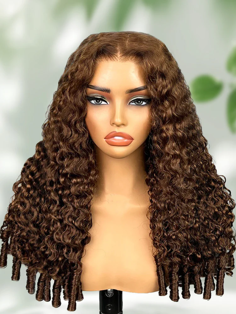 CurlyMe Mocha Mousse Color Burmese Curly Pre-Cut Lace Wear Go Glueless Wig With Elastic Draw-string - Image 4