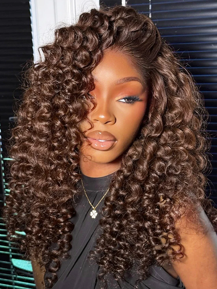 CurlyMe Mocha Mousse Color Burmese Curly Pre-Cut Lace Wear Go Glueless Wig With Elastic Draw-string - Image 7