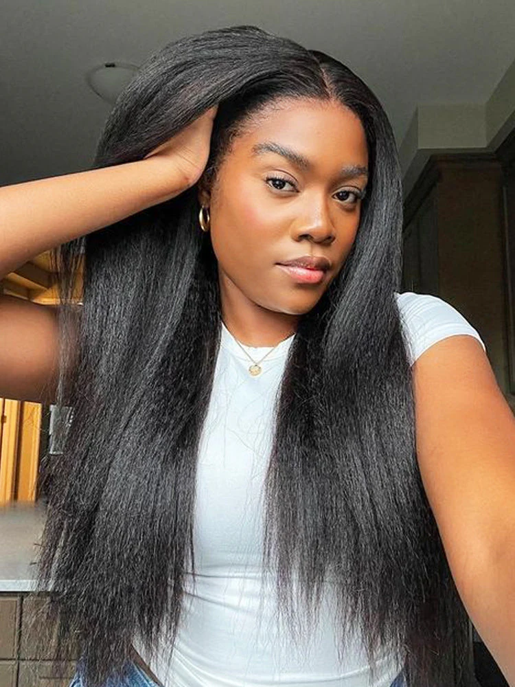 CurlyMe 360 Fit Wig Pre-Bleached Kinky Straight Human Hair Pre-Cut 360 Lace Wear Go Glueless Wig Pre-Plucked - Image 6