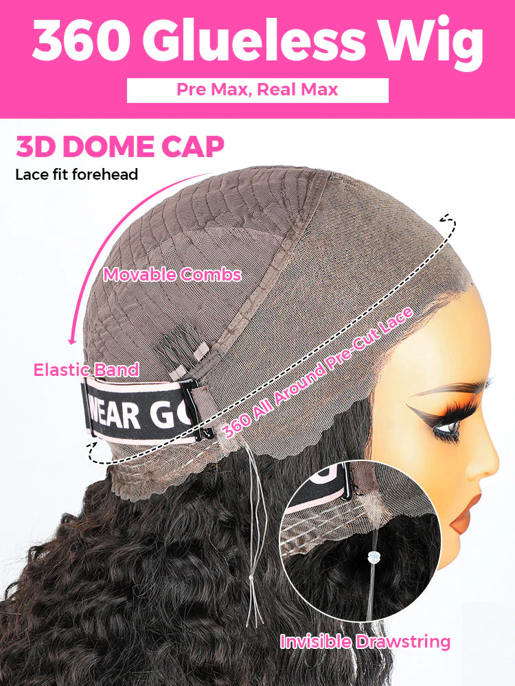 CurlyMe 360 Fit Wig Pre-Bleached Kinky Straight Human Hair Pre-Cut 360 Lace Wear Go Glueless Wig Pre-Plucked - Image 7