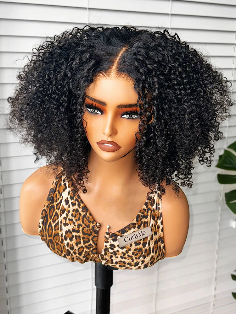 CurlyMe Pre-bleached Afro Kinky Curly Wear Go Glueless Pre-cut HD Lace Wig Pre-plucked - Image 5