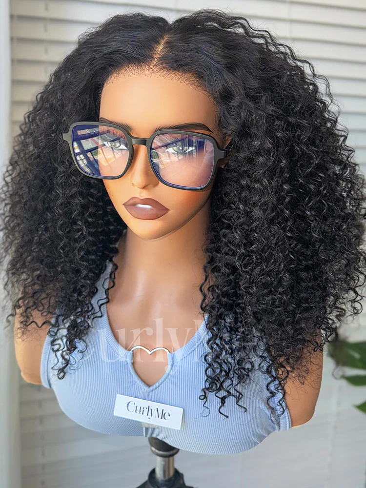 CurlyMe Pre-bleached Kinky Curly Pre-cut HD Lace Wear Go Glueless Wig Pre-plucked Natural Black - Image 3
