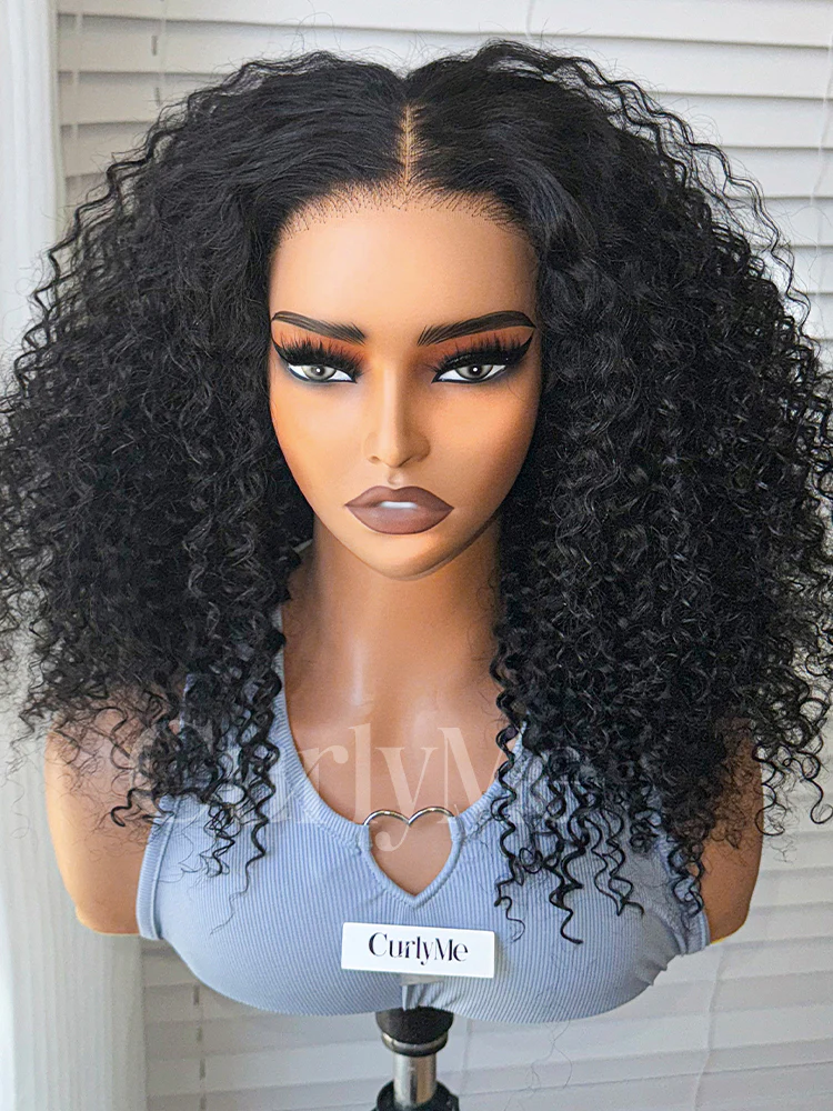 CurlyMe Pre-bleached Kinky Curly Pre-cut HD Lace Wear Go Glueless Wig Pre-plucked Natural Black - Image 4