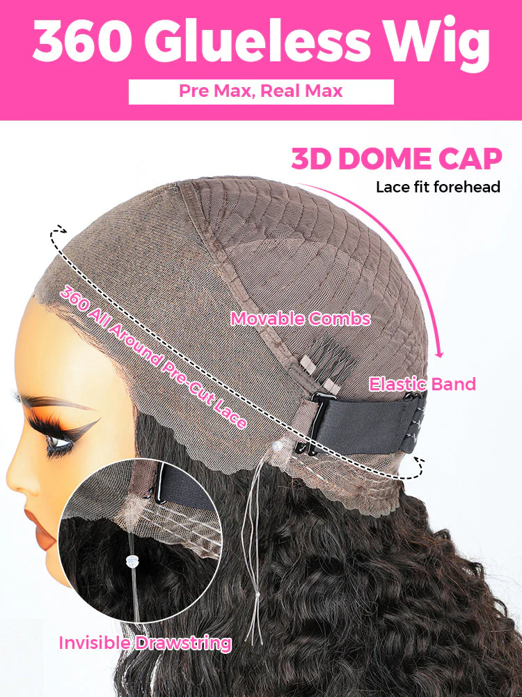 CurlyMe 360 Lace Fit Wig Pre-Bleached Water Wave Human Hair Wear Go Glueless Wig Pre-Plucked - Image 7
