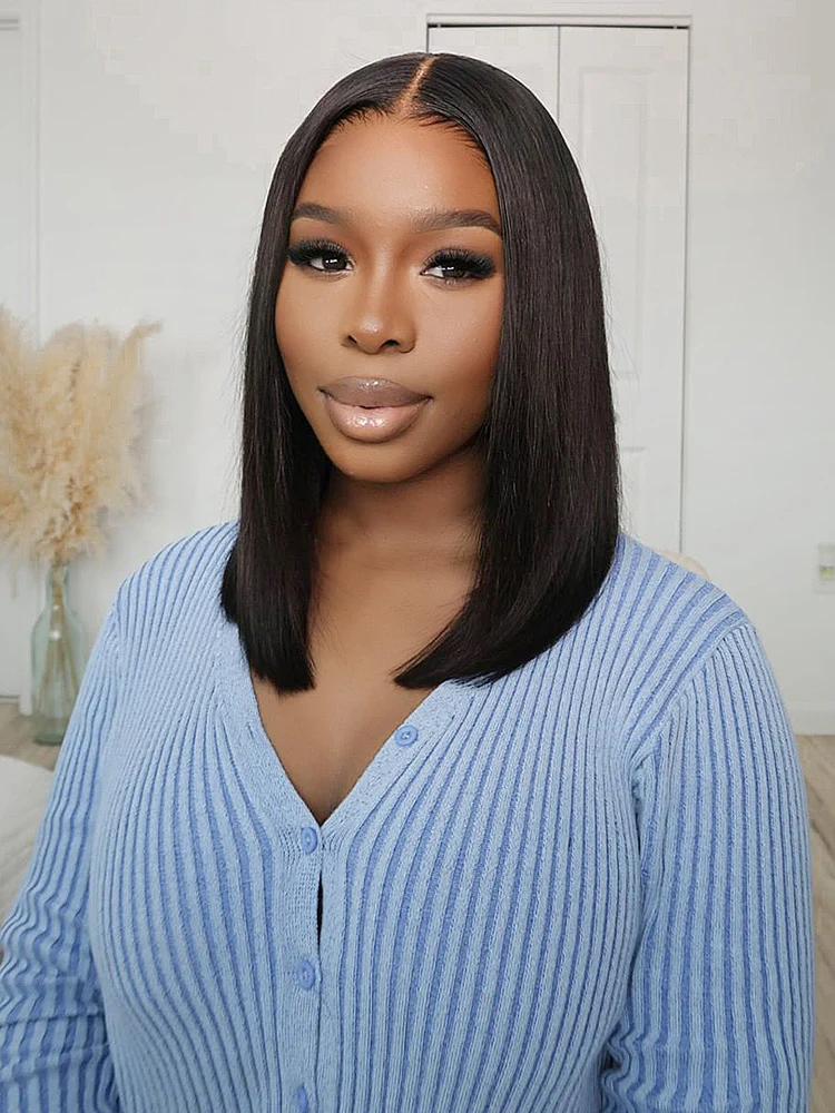CurlyMe Pre Bleached Straight Glueless Bob Wig Pre Cut 7x5 HD Lace Wear Go Wig - Image 5