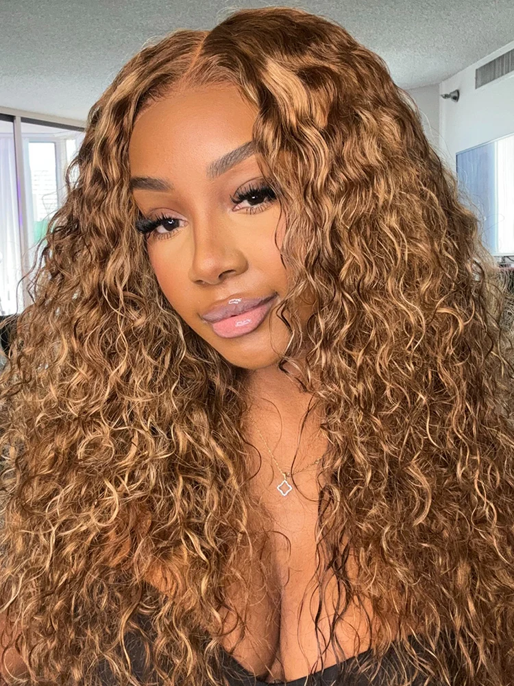 CurlyMe 360 Lace Wear Go Highlight Water Wave Hair Glueless Wigs Pre-Plucked Lace Front Wig - Image 6