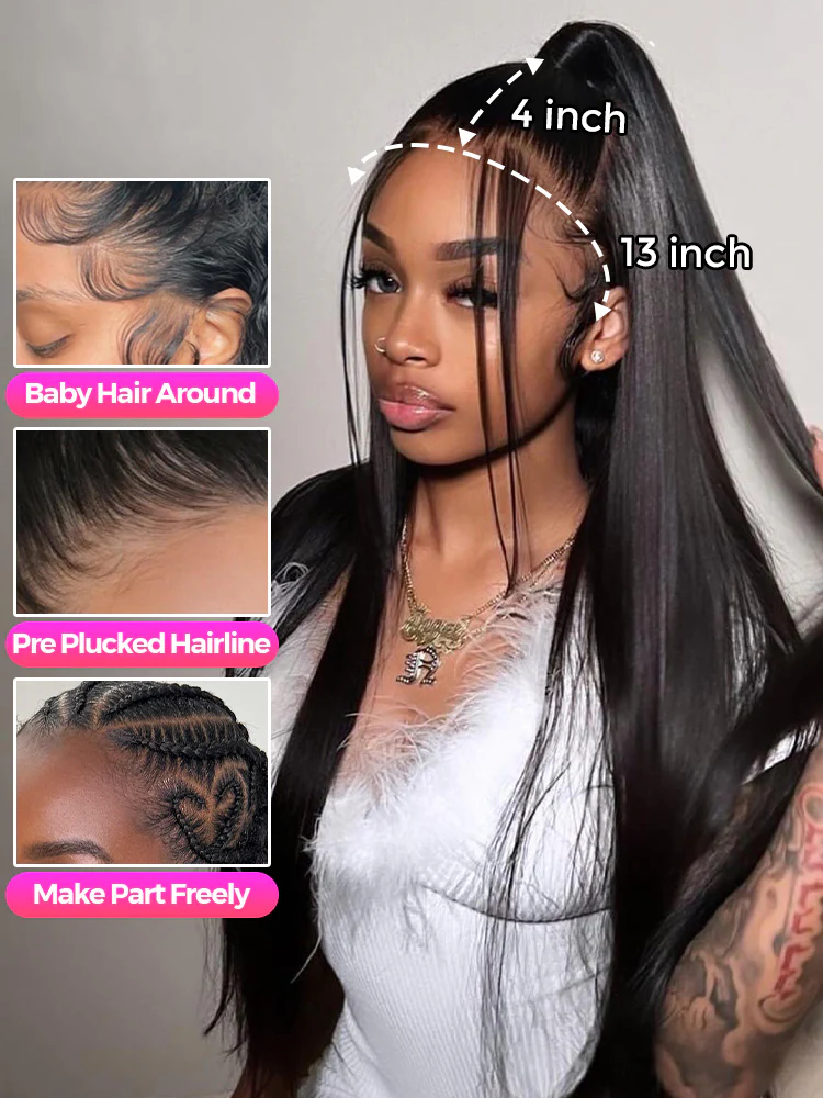 CurlyMe Pre-bleached 13x4 Swiss HD Lace/Transparent Lace Wigs Straight Long Hair Lace Front Wigs - Image 5