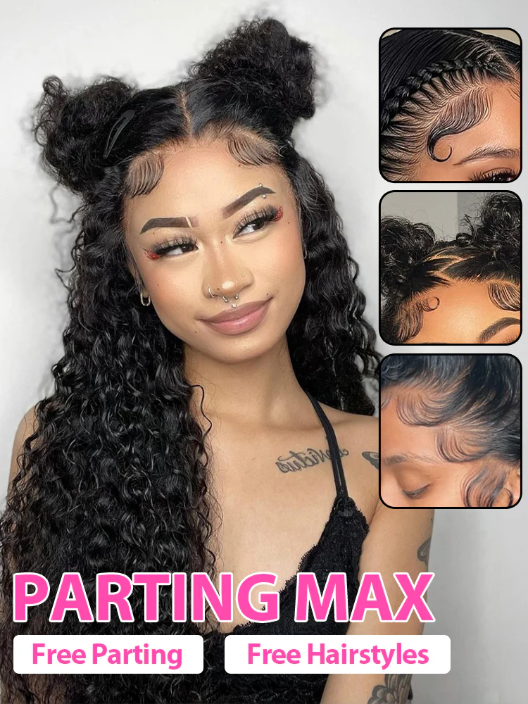 CurlyMe 13x4 Swiss HD Lace Frontal Pre-bleached Water Wave Hair Pre plucked Lace Front Wigs - Image 3