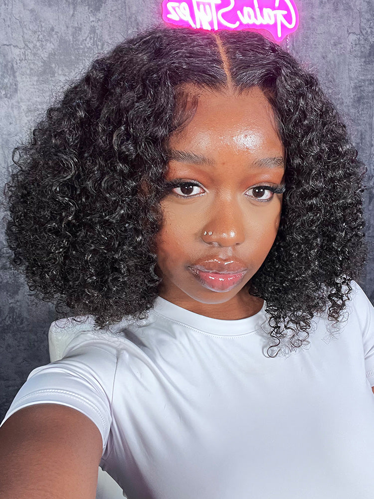 CurlyMe Pre-cut 9x6 HD Lace M-cap Wear Go Glueless Mini Knots Kinky Curly Hair Bob Wig Pre-plucked - Image 3