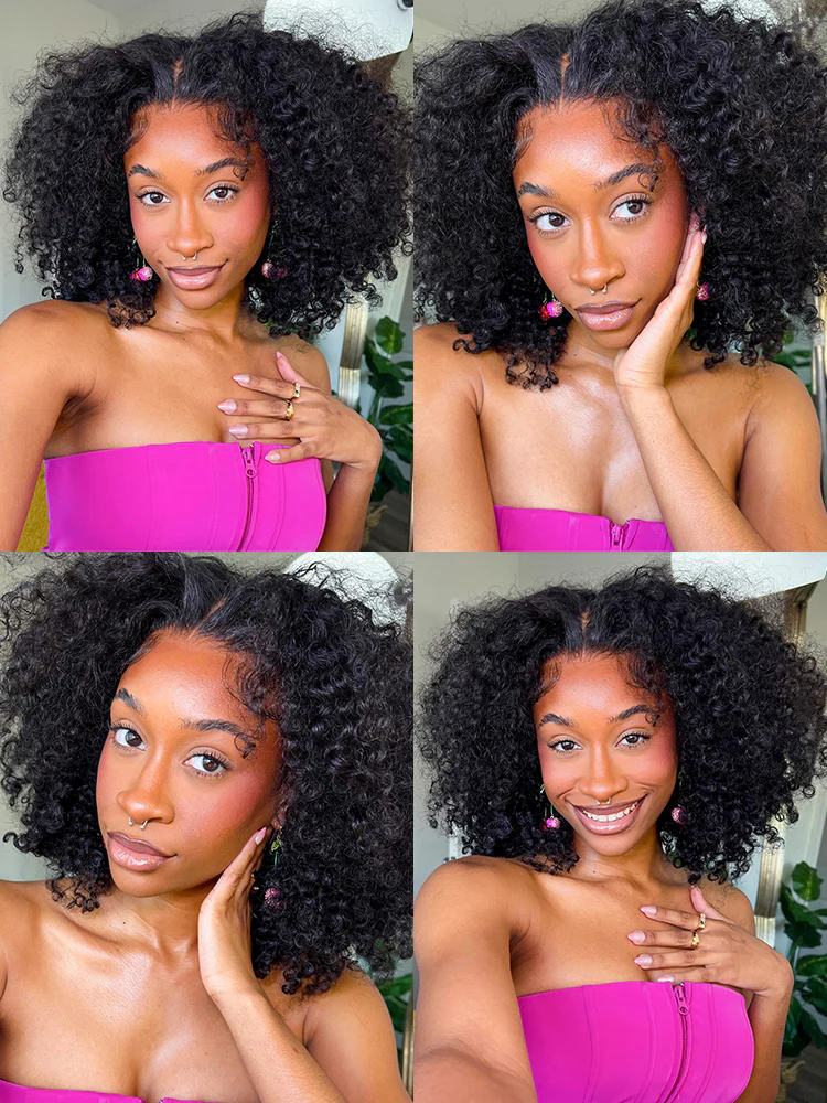 CurlyMe Pre-cut 9x6 Lace M-cap Wear Go Glueless Mini Knots Kinky Curly Hair HD Lace Front Wig Pre-plucked - Image 4