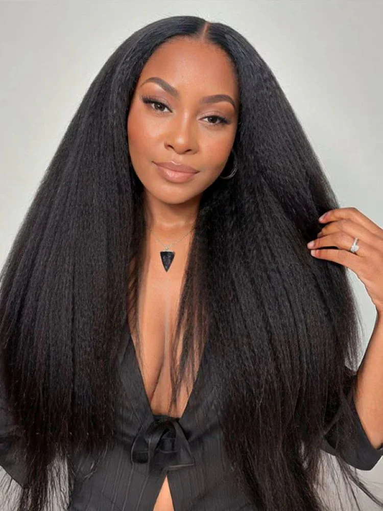 CurlyMe Pre-cut 9x6 Lace M-cap Wear Go Glueless Mini Knots Kinky Straight Hair HD Lace Front Wig Pre-plucked - Image 3
