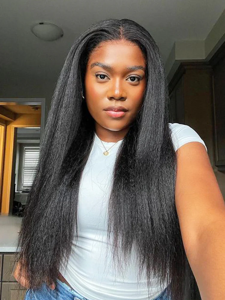 CurlyMe Pre-cut 9x6 Lace M-cap Wear Go Glueless Mini Knots Kinky Straight Hair HD Lace Front Wig Pre-plucked - Image 4