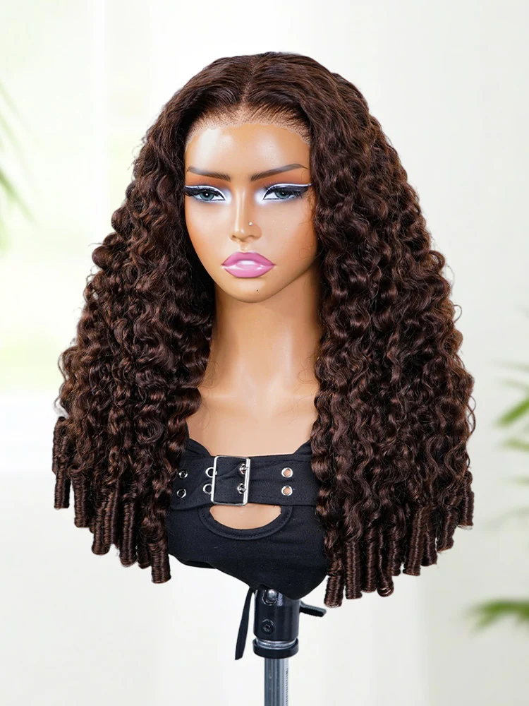 CurlyMe Mocha Mousse Color Burmese Curly Human Hair 7x5 Pre-Cut Lace Wear Go Glueless Wig With Elastic Draw-string - Image 4