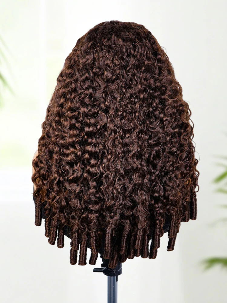 CurlyMe Mocha Mousse Color Burmese Curly Human Hair 7x5 Pre-Cut Lace Wear Go Glueless Wig With Elastic Draw-string - Image 5